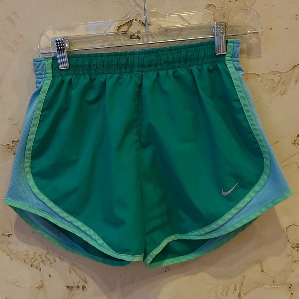 Nike Dri-Fit Lined Running Shorts Size Small Green & Blue EUC